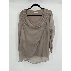 Prontomodo Giusy Womens Silk‎ Drape Blouse Size L Boho Ethereal Romantic Fairy